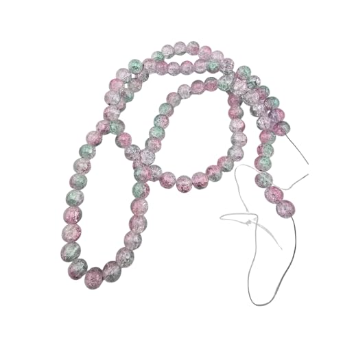 DandS ltd Crackle Lampwork Glass Beads for Jewelry Making, Pink & Green Strawberry Quartz, Vibrant DIY Bracelets, Beading Supplies & Craft Kits for Handmade Jewelry, 80pcs 0.39 inch (10mm), #J275-10 - color: Pink & Green Quartz