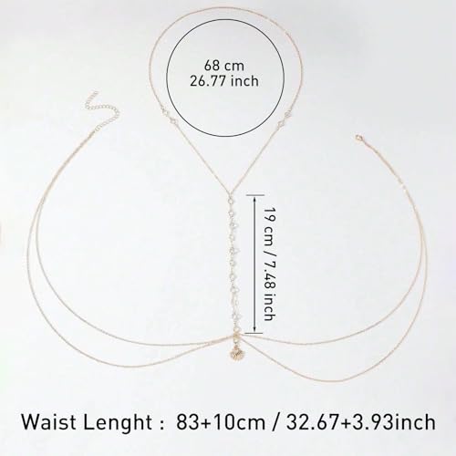 14K Gold Plated Body Chains for Women, Sexy Layered Belly Waist Chain Crossover Bikini Bra Chain, Summer Beach Rhinestone Body Jewelry - style: Gold Shell