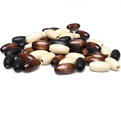 60 Oval Wooden Beads with 4mm Hole, Brown Wood Beads Varity Pack 13 x 25mm Mixed Colors Wooden Tube Spacer Beads for Macrame Crafts Making - color: 26x13mm, 3 Colors#60pcs