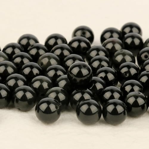 About 45pcs 8mm Natural Stone Beads Black Obsidian Beads Crystal Gemstone for Jewelry Making, DIY Bracelet Necklace - color: Black Obsidian, size: 8mm