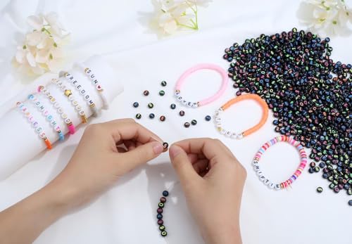 LAIDANLA 1000PCS Acrylic Number Beads Colorful Number Black Round Bead 7×4mm for Jewelry Bracelets Necklaces Key Chains Making - color: W-Colorful Number Black Beads