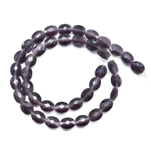39pcs 8x10mm Dark Purple Cat's Eye Flat Faceted Oval Stone Loose Gemstone Beads Semi-Precious Craft Supplies for DIY Jewelry Making - color: Faceted Oval Dark Purple