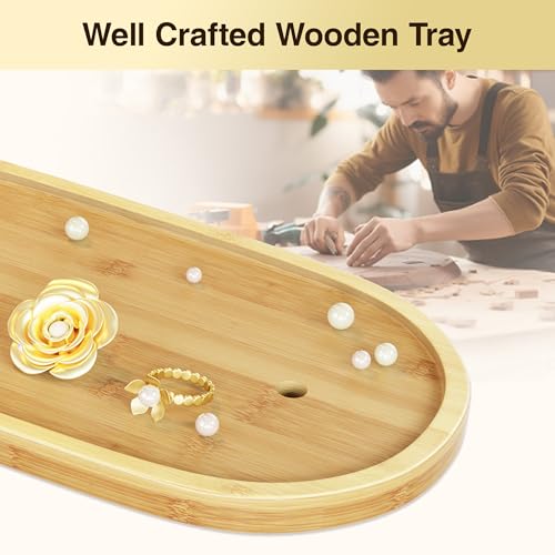 bussdis Jewelry Display Earring Stand Gold Organizer Earring StorageTree Jewelry Rack Towers with 6 Hooks 300 Stud Holes Wood Tray for Necklaces Bracelets Ring - color: Gold