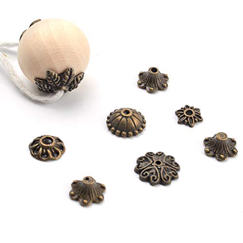 BronaGrand 100 Gram(About 150-250pcs) Bali Style Jewelry Making Metal Bead Caps Deluxe New Mix,Bronze - color: Bronze
