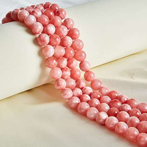 35pcs 10mm Pink White Jade Beads Natural Gemstone Beads Round Loose Beads for Jewelry Making - color: Pink White Jade, size: 10mm