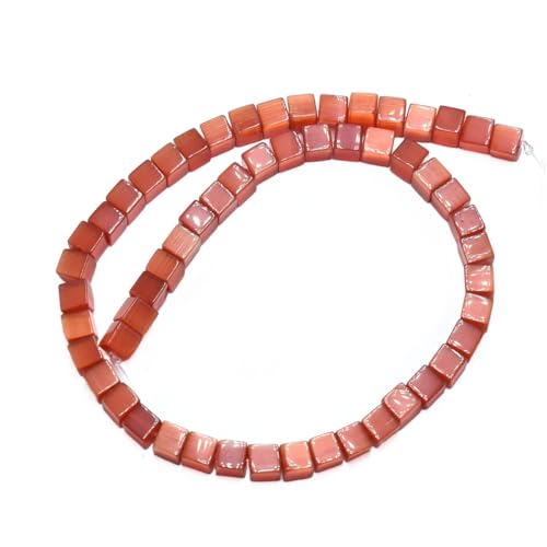 55pcs 7mm Red Cat's Eye Cube Stone Square Gemstone Beads Semi-Precious Craft Supplies for DIY Jewelry Making - color: Cube7mm Red