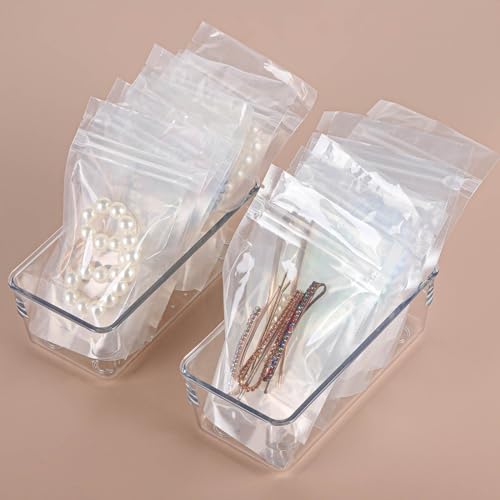 6Pcs Clear Plastic Drawer Organizers Tray 6" x 3" Storage Bins with 25Pcs Non-slip Pads for Makeup, Jewelries, Kitchen Utensils, Bathroom and Office - size: 6"x3"