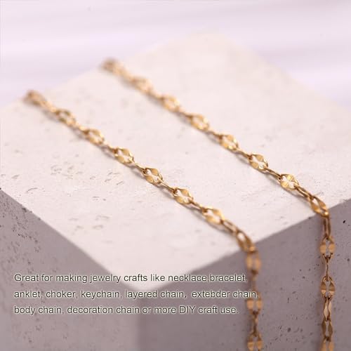 Kyutong 32.8 Feet Thin Stainless Steel Lip Chain Roll Gold Chain for Jewelry Making for Necklace Choker Bracelet DIY Jewelry Craft Supplies - color: Gold Lip