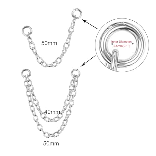 4Pcs Gold Earrings Connector Chains Set for Women, Convertible Dangle Chain for Double Piercings 50mm - color: silver