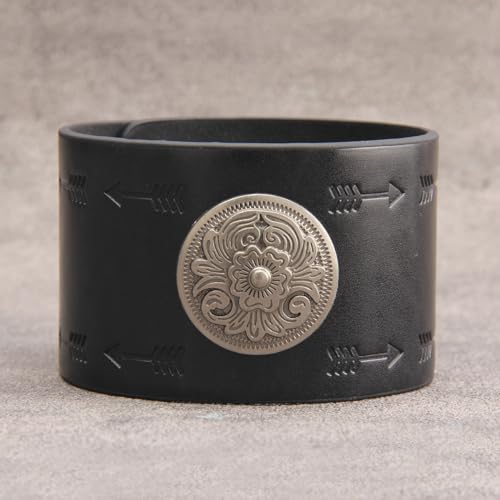 GelConnie Leather Cuff Bracelet Punk Braided Bracelets Rock Leather Wristbands Faux Mens Leather Bracelet Gothic Viking Bangle Adjustable Wrap Bracelet for Women,Men - color: Flower Black Bracelet