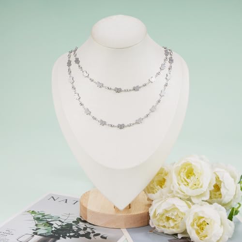 KYUNHOO Stainless Steel Beaded Chains Bulk on Roll 13 Feet Embossed Butterfly Necklace Bracelelt Jewelry Making Chain with Lobster Clasps Jump Rings - color: Butterfly Steel