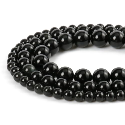 About 60pcs 6mm Natural Stone Beads Black Obsidian Beads Crystal Gemstone for Jewelry Making, DIY Bracelet Necklace - color: Black Obsidian, size: 6mm