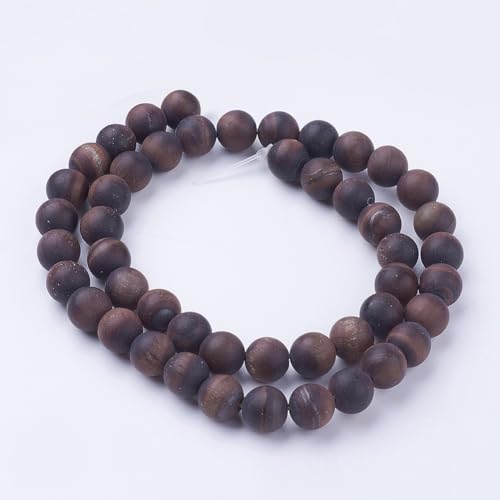 45Pcs Natural Red Tiger Eye Round Bead 8mm Round Natural Gemstone Beads Frosted Spacer Loose Bead for DIY Craft Bracelet Necklace Earrings Jewelry Making Supplies - color: Frosted Natural Tiger Eye