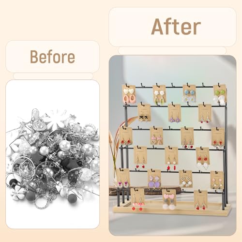 Earring Display for Vendors 6 Tier 42 Hooks Wood Earring Display Rack Holder for Earings Necklaces Rings Bracelets Keychains - color: Black