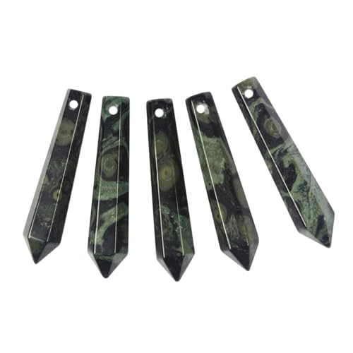 50mm Natural Kambaba Jasper Hexagonal Wand Jewelry Making Crystal Pointed Chakra Reiki Healing Beads 2mm Hole Drilled(Pack of 5) - color: Kambaba Jasper