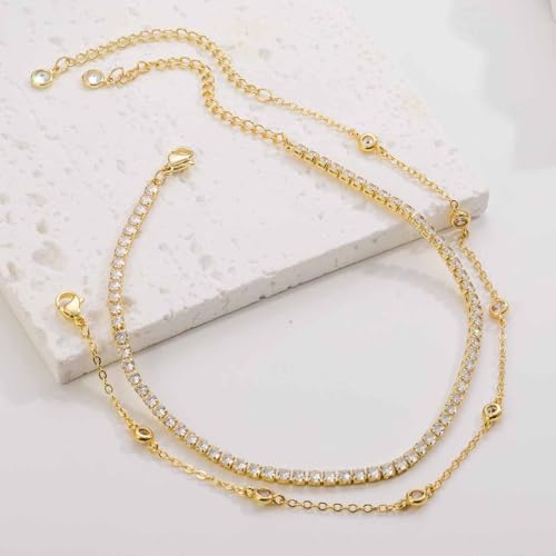 RLMOON Gold Silver Anklets for Women CZ Ankle Bracelet 14K Gold Plated Waterproof Layered Stackable Tennis Dot Chain Anklet Trendy Summer Beach Foot Jewelry - color: D-CZ Tennis Anklet-Gold