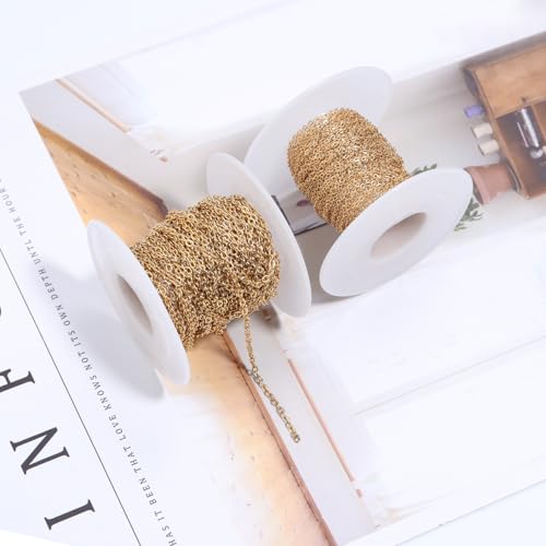 33Feet 18K Gold Stainless Steel Necklace Chains Cable Link Chains for Jewelry Making DIY Craft Kit with Lobster Clasps Jump Rings - color: 33Feet-Gold, size: 1.5mm