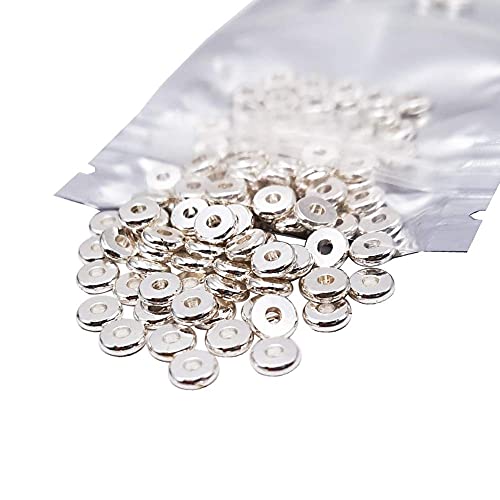 INSPIRELLE 100pcs Heishi Beads 6mm Long-Lasting Disc Brass Rondelle Spacer Beads Silver Plated Flat Round Shape Jewelry Metal Spacers for Bracelet Necklace Jewelry Making - color: Silver, size: 6mm