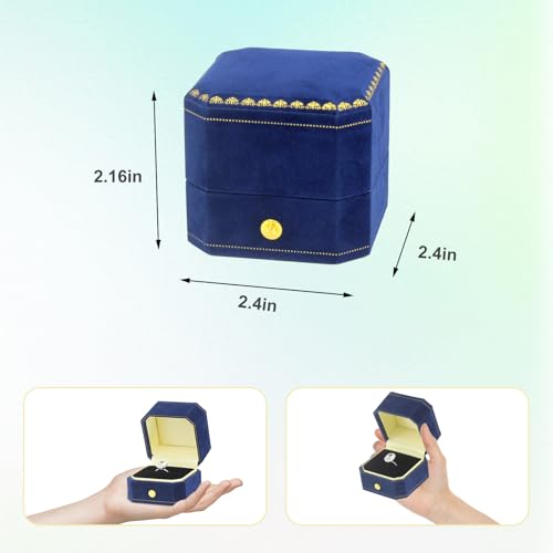 Jewelry Ring Box Small Travel Jewelry Box, Velvet Wedding Ring Box for Business, Engagement, Wedding, Bridesmaid and Mother's Day - Blue - color: Ring Box-Blue