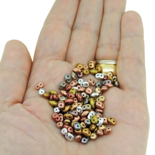 Czech Superduos Two-Hole Seed Beads Super Duo 5mm x 2.5mm, 24GM Tube, Matte Metallics Mix