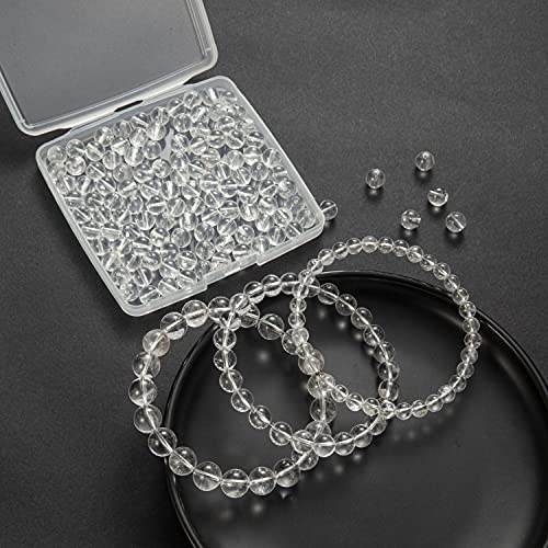 100Pcs Natural Stone Beads 6mm Crystal Quartz Round Gemstone Loose Beads with Elastic Bracelet String for Bracelets, Necklace, Jewelry Making - color: Clear Crystal Quartz, size: 6mm