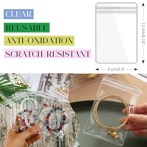 Bracelet Holder Travel Jewelry Organizer Case Transparent Jewelry Storage Book for Earring Necklace Ring with Small Clear Zippered Pouch - color: Pink,48 PCS Large Bags