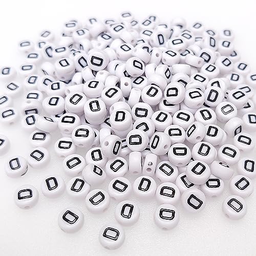 200+ Pieces 4x7mm Single D Letter Beads for Jewelry Making, White Round Acrylic Bulk Alphabet (Black on White) - size: Single letter D 200+ Pcs