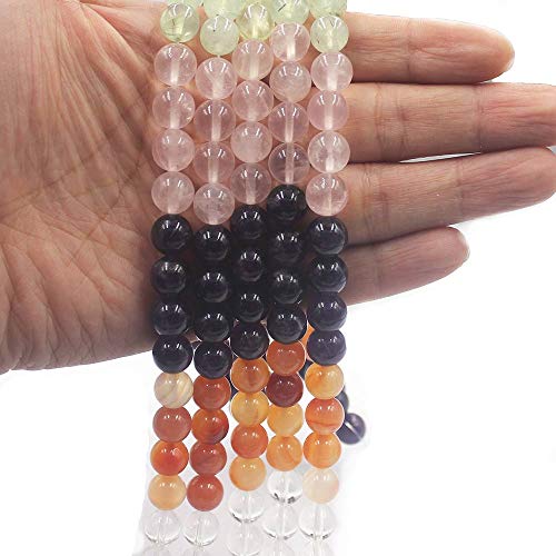 6 8 10 12mm Natural Mixed Carnelian Crystal Amethyst Rose Quartz Prehnite Round Jewelry Loose Gemstone Beads Strand 15" Natural Stone for Necklace Bracelet DIY Design - size: 10mm