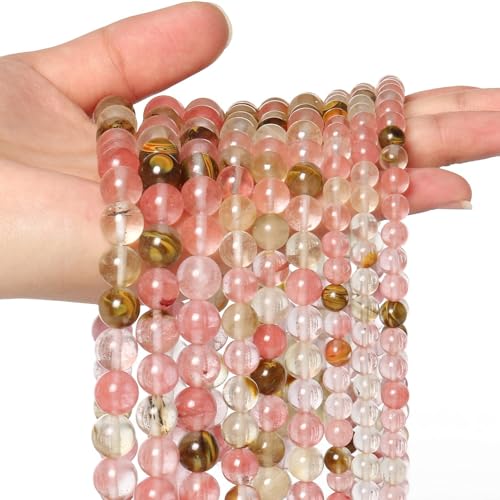 About 45pcs 8mm Natural Stone Beads Fire Cherry Quartz Beads Energy Crystal Power Gemstone for Jewelry Making, DIY Bracelet Necklace - color: Fire Cherry Quartz, size: 8mm