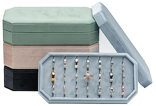 Velvet Ring Organizer Display Tray Jewelry Box Earring Holder Case for Wedding Birthday Christmas Day (Light Ocean Blue) - color: Light Ocean Blue