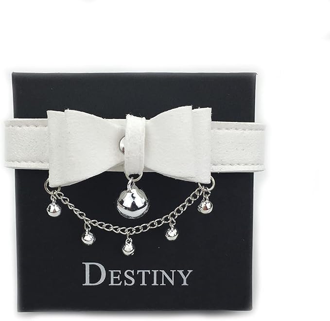Destiny Love Bell Padlock Choker Collar Necklace Lolita Bow Collar Cat Kitty Velvet Necklace with Heart Lock and Key with Box for Women and Men