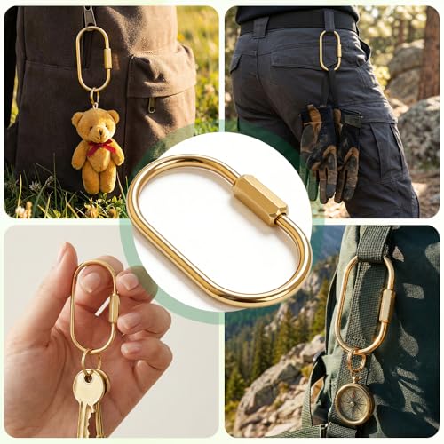 6pcs Gold Brass Key Rings Bulk,Carabiner Keychain Clip for Keys,Key Chain Organizer Holder for Men Women Adult with Screw Lock,Bag Charms for Handbags