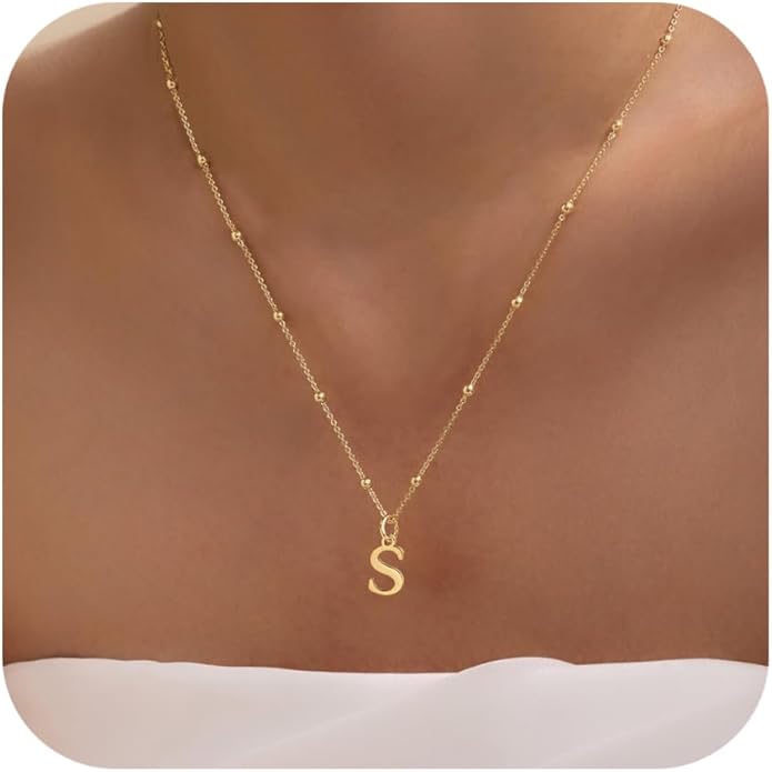 Valentines Gifts for Her Women - Initial Necklaces for Women Dainty 14k Gold Plated A-Z Letter Pendant Name Necklaces Cute Charm Choker Fashion Accessories Non Tarnish Trendy Jewelry Gift