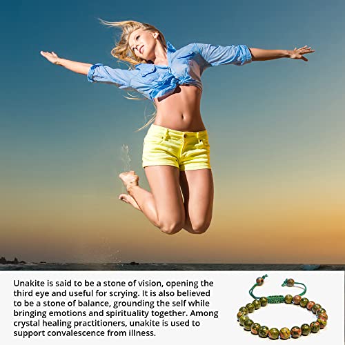 ANAYA AGATE Energy Protection Crystal Handmade Adjustable Bead Bracelet Perfect for Men, Women’s Christmas Gift - Gemstone Healing Stretch Bracelet Pulsera Para Hombre Mujer Stocking Stuffer - color: Unakite