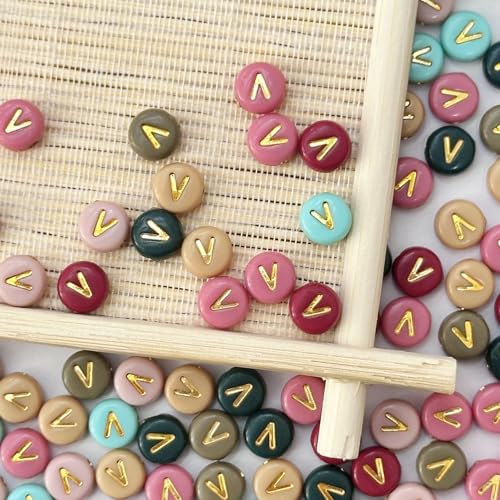 200PCS Letter Beads,4x7mm Colorful Round Acrylic Alphabet V Beads Letter V Beads with Letter for Bracelet Making Necklace Keychain Jewelry DIY(Letter V) - color: Letter V