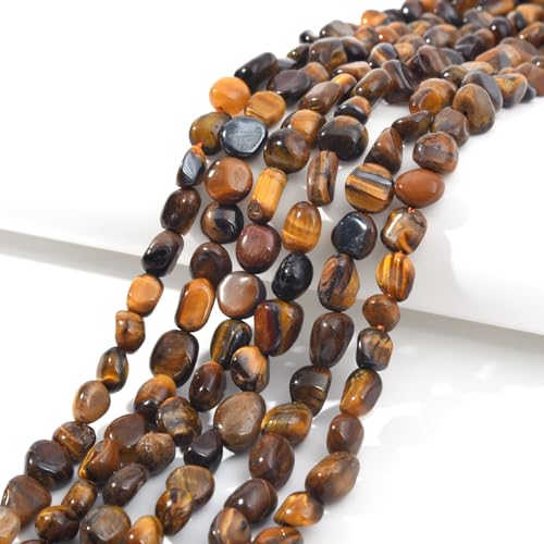 Yellow Tiger Eye Pebble Nugget Oval Free Tumbled Stone 6-8mm Natural Gemstone Loose Beads Approx 15.5 inch for DIY Jewelry Making - color: Yellow Tiger Eye