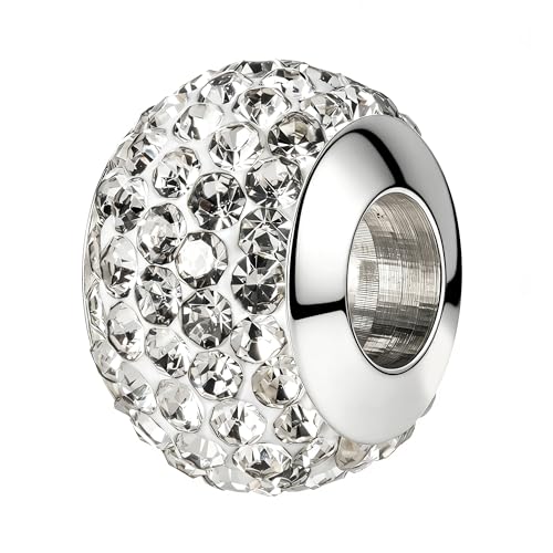 925 Sterling Silver Sparkle Simulated Birthstone Charms - Large Hole Rhinestone Pave Spacer Bead, Synthetic Crystal Accent for Bracelets & Necklaces, Lovely Mother-Daughter Gift