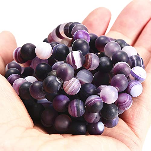 6mm Purple Stripe Agate Matte Round Natural Gematone Loose Beads for Jewelry Making DIY 1 Strand 15" - color: Matte Purple Stripe Agate, size: 6mm