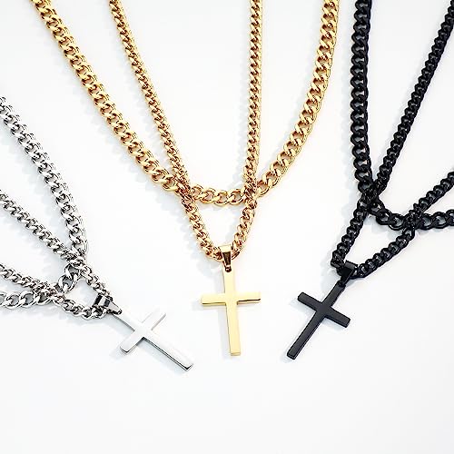 SENRAN Layered Cross Necklace for Men Boys Stainless Steel Layered Cuban Link Chain 16-24 inch Christian Cross Pendant Religious Jewelry Gifts - color: Gold, style: 18inch/20inch