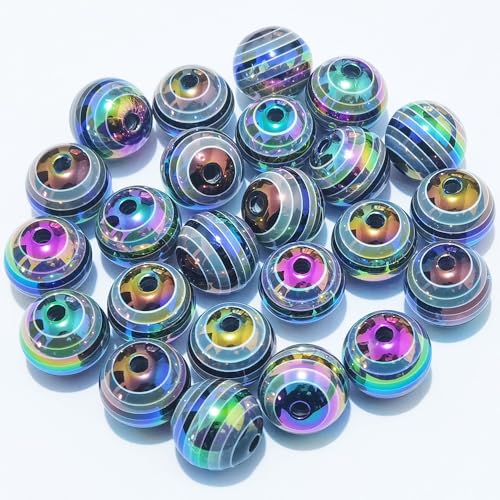 Mixed Lots Shiny AB Color Acrylic Faceted Bead DIY Beading Hairband Bracelets Necklace Craft Embelishment (Black-Transparent Rainbow Stripe) - color: Black-Transparent Rainbow Stripe