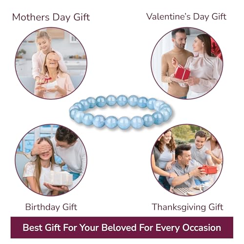 Crystal Vibe 8mm Beaded Bracelets For Women Men - Healing Crystal Bracelet - Adjustable Size - color: aquamarine