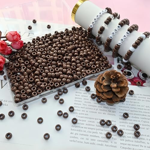 Amaney 500Pcs Brown Pony Beads 6x9mm with Storage Box for Making Bracelet Hair Braids Crafts - color: Glow Star