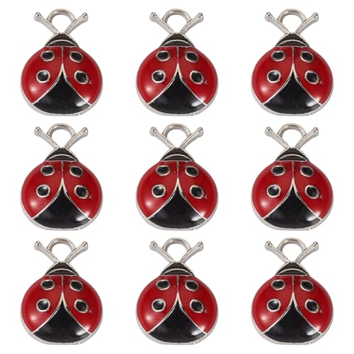 Craftdady Enamel Dangle Charms Pendant Food Animal Flower Cute Charms Colorful Metal Fruit Pendants Hang Ornament for Craft Bracelet Necklace Earring Key Chains Jewelry Making - color: Red Ladybug