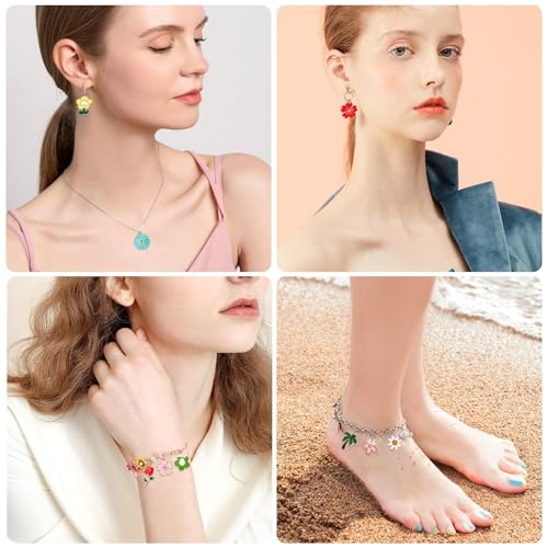 MARFOREVER 120 Pcs Spring Summer Floral Themed Charms, Flower Charms for Jewelry Making, Assorted Gold Enamel Charm Pendants for DIY Necklace Bracelet Earrings Supplies Gifts for Mom Women - style: Flower