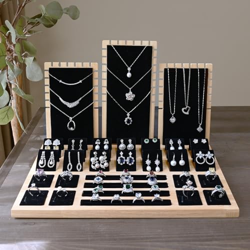 MOOCA Jewelry Display Set, Necklace Display Bust, Earring Organizer, Ring Holder Stand for Showcase and Store, Premium Fabric - color: 8) 1 set. Black Velvet