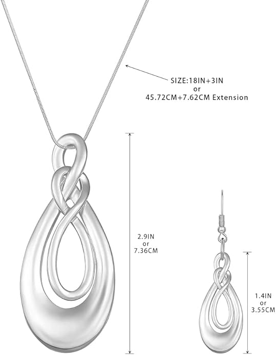 Madison Tyler Gold Plated Jewelry Set for Women | Silver Teardrop Pendant Necklace Trendy | Long Necklace with Snake Chain | Fashion Dangle Earring Set