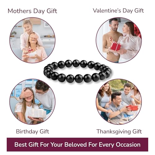 Crystal Vibe 8mm Beaded Bracelets For Women Men - Healing Crystal Bracelet - Adjustable Size - color: Black Obsidian