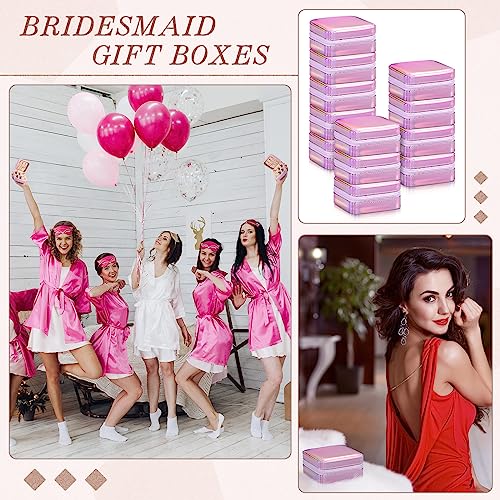 Yinkin 12 Pcs Mini Travel Jewelry Case Bridesmaid Proposal Gift Boxes, Small PU Leather Earring Organizer, Bulk Travel Accessories Portable Jewelry Holder(Glossy Pink) - color: Glossy Pink