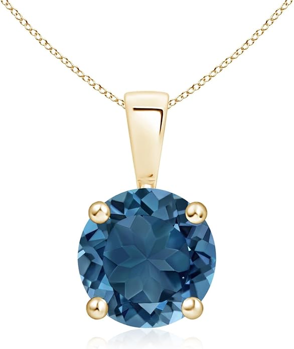 Angara Natural Blue Topaz Solitaire Pendant for Women | Classic Prong-Set Round Blue Topaz Pendant in 14K Solid Gold/Silver/Platinum With 18" Chain | December Birthday, Gemstone Jewelry Gift