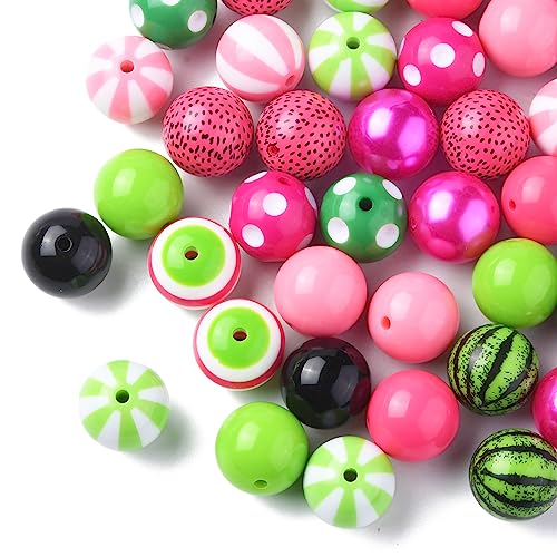 DanLingJewelry 50Pcs 20mm Colorful Summer Acrylic Bubblegum Beads Watermelon Pink Green Acrylic Round Ball Beads for Jewelry Making Craft - color: 50pcs - summer